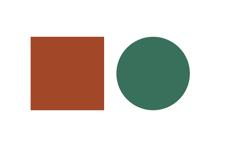 A rust-colored square and green circle on a transparent background